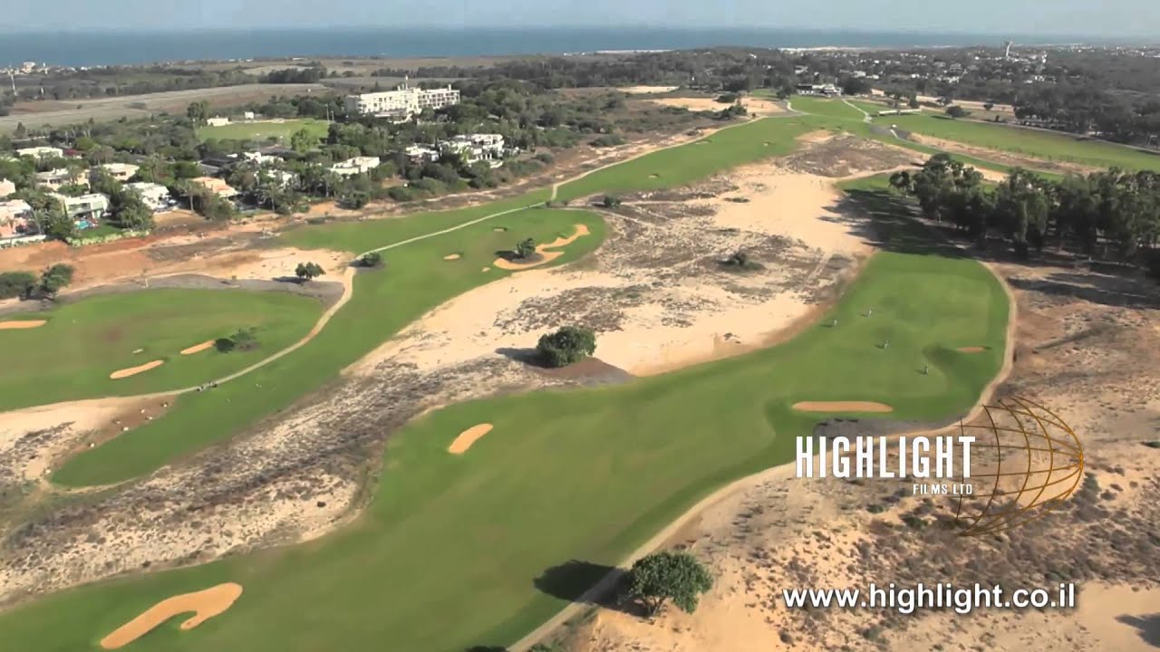 AT 044E Aerial footage IsraelCaesarea residential areas and golf