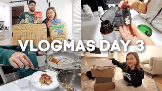 VLOGMAS DAY 3: chopped tv show at home, recent package unboxing & eat dinner with us