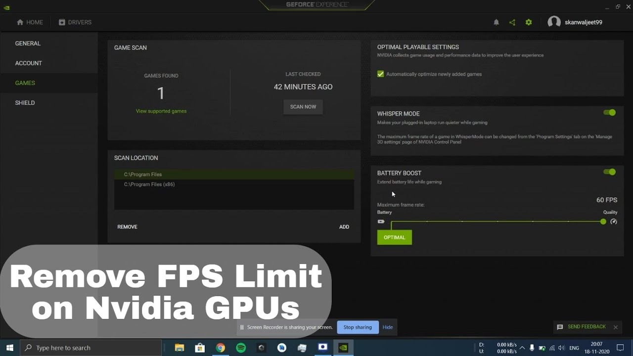 Remove Fps Limit Nvidia Gpu Get Maximum Fps Geforce Experience Techlanders Youtube Youtube