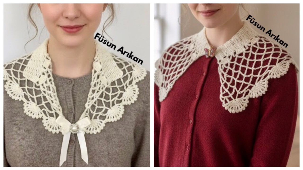 Узор для вязаного крючком кружевного воротника в винтажном стиле / Воротник 