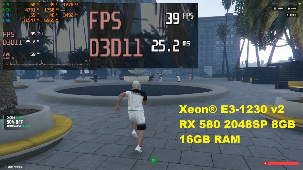 FIVEM RP GTA V - XEON E3-1230 v2 + RX 580 2048SP 8GB