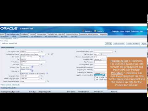 Set Up New Tax in Oracle E-Business Tax - E-Business Tax Videos