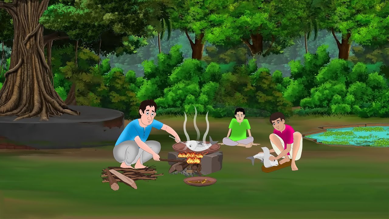 जंगल में जीवित मछली पकाना | Hindi Story | Hindi Kahani | Moral Stories | cartoon story