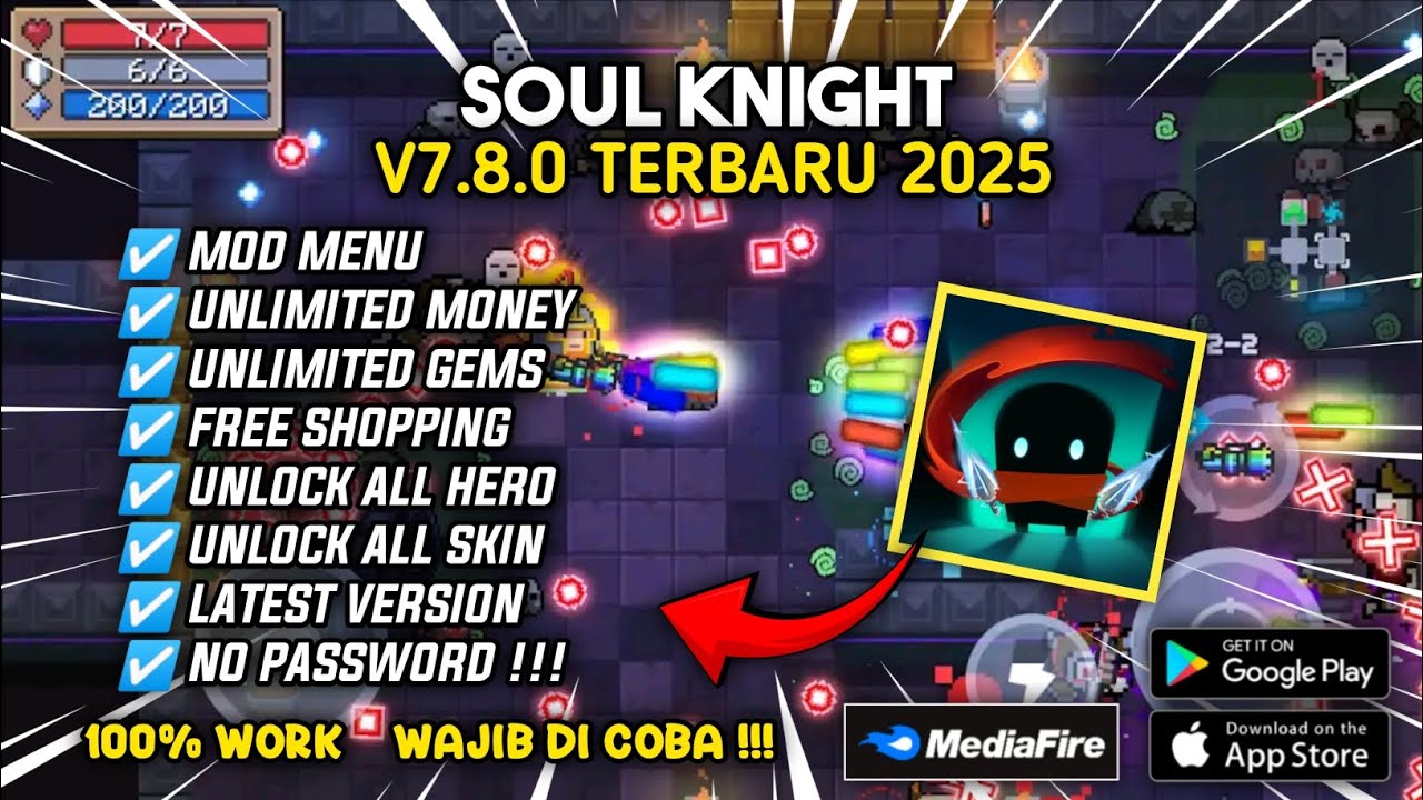 SOUL KNIGHT MOD APK VERSI 7.8.0 MOD MENU, UNLIMITED MONEY, UNLOCK ALL CARS NO PASSWORD 