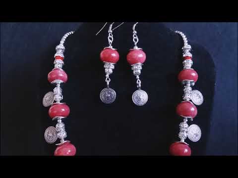 კოლიე  საყურეებით „მარჯნისფერი დილა“