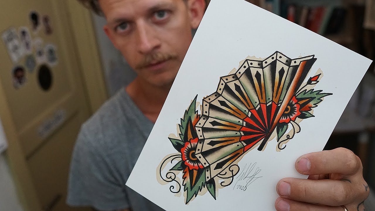 Single needle hand fan tattoo