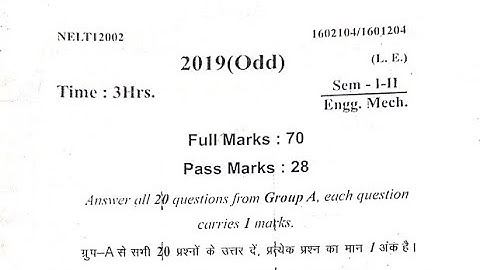 Engineering Mechanics previous year Question paper 2019 diploma sbte bihar/Engineering Mechanics