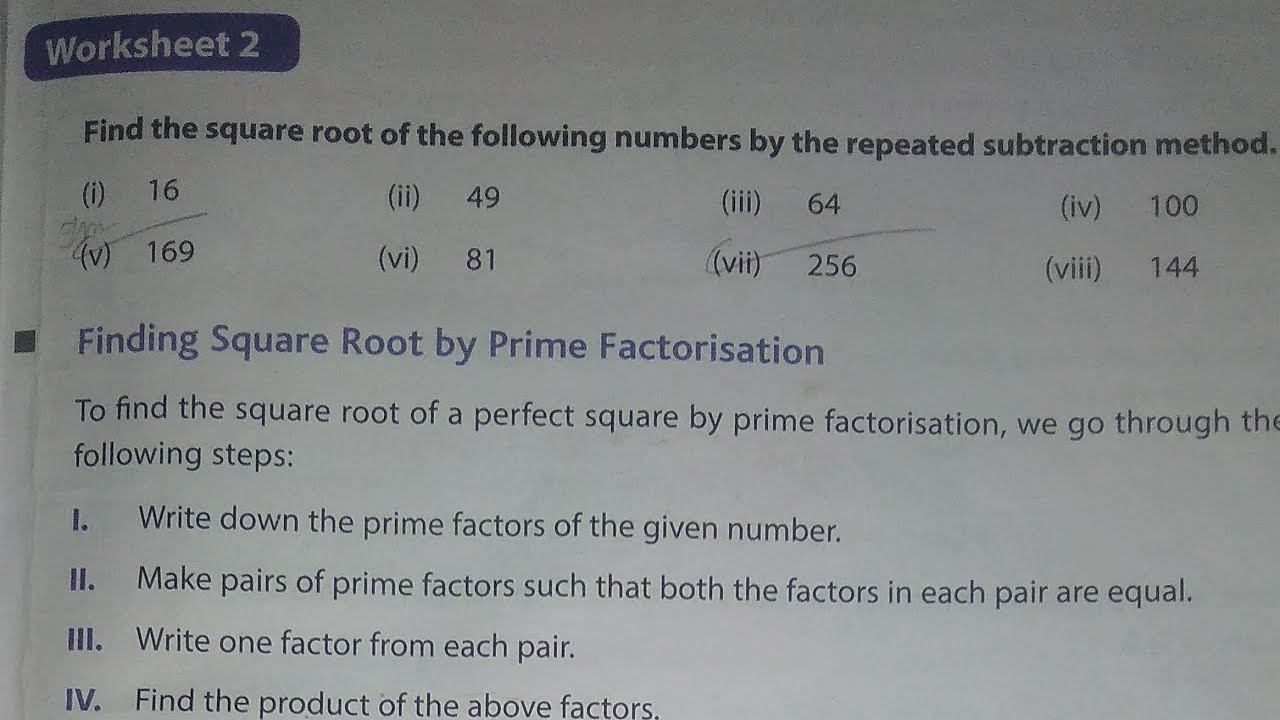 Dav Public School Class 8 Math Chapter 1 Worksheet 2 || Square And ...