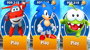 Super Wings Jett Run vs Sonic Dash vs Om Nom Run Gameplay