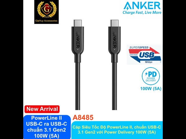 Cáp ANKER PowerLine II USB-C ra USB-C chuẩn 3.1 Gen 2 - A8485 - dài 0.9m với PD 100W (5A)