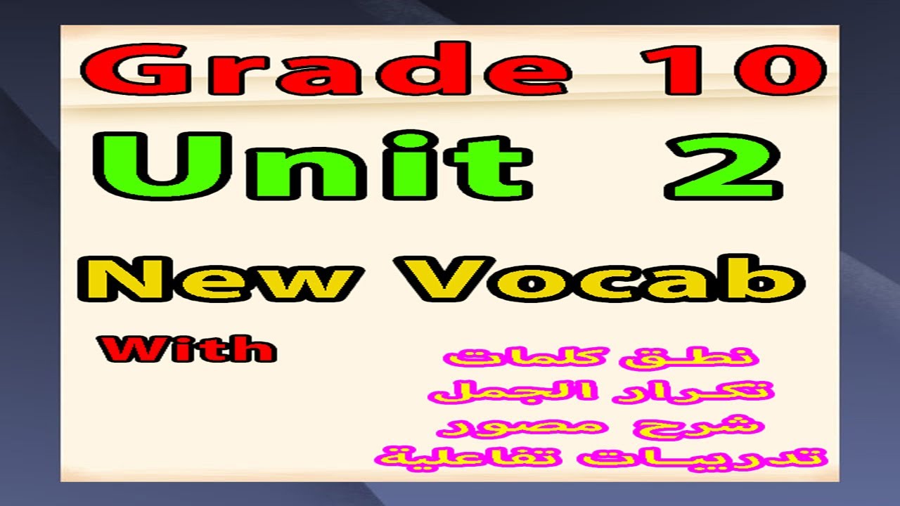 شرح معاني كلمات للصف العاشرالثانوي/ المنهج التأسيسي/Grade 10 / Unit 2/New Vocabulary
