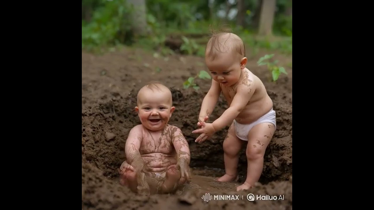 babies playing in mud