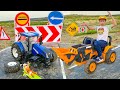 Darius helps the tractor driver learning Turn Left road sign | Kidscoco Club