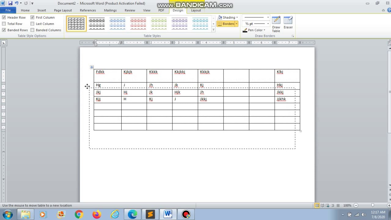 table format in html