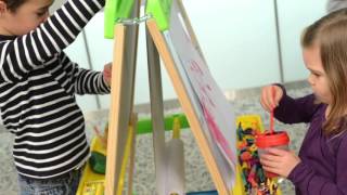 Grow Double sided easel: magnetic/dry-erase & chalkboard surfaces with detachable legs • Detachable legs convert easel to a table top