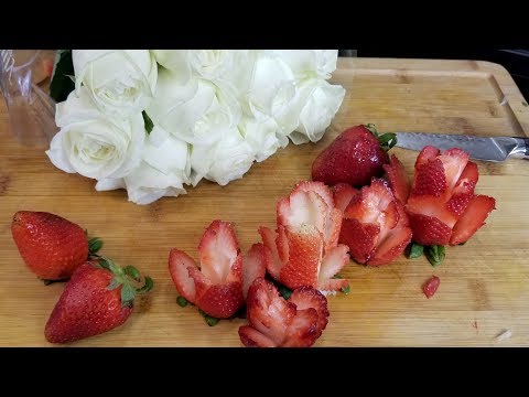 How to Cut a Strawberry Into a Rose. How to Make A Strawberry Rose Tutorial.