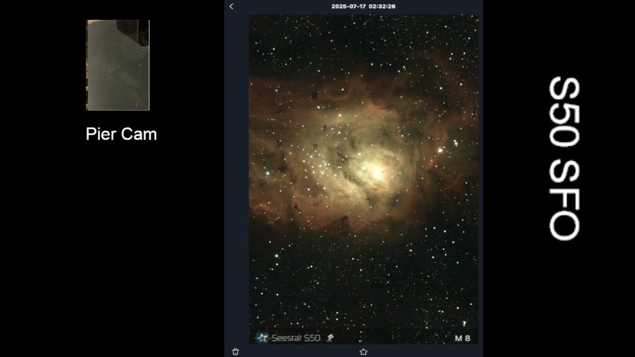 Time Lapse of Live Broadcast, Imaging M8 at Starfront Observatories, Seestar S50-EQ Mode, 7/17/2025