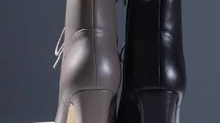 Ricici - Office Shoes Fur Lined High Heels 2018 Leather Black 3 inch Booties Boots Classic