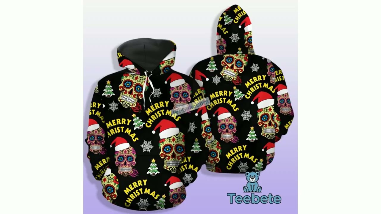 Flower Skull Santa Claus Merry Christmas 3D Hoodie Black Full Print