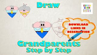 How to draw Grandparents step by step | Easy drawings for kids | Coloring pages