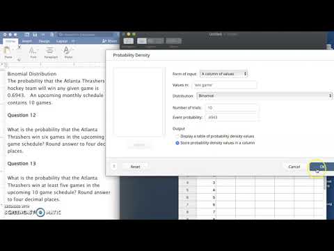 binomial distribution example minitab mac
