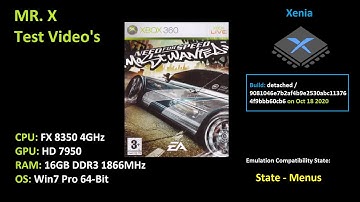 (Xenia - 9081046e / Oct 18 2020) (Win7 Pro 64-Bit) NFS: MW (2005) (PAL) - (Menus)
