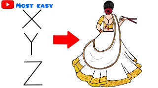 How to draw a traditional girl with dandiya dance | dandiya dance girl drawing | Navratri drawing