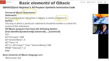 class four||constant in Qbasic||Elements of Qbasic||Character set in Qbaasic||Statement in Qbasic
