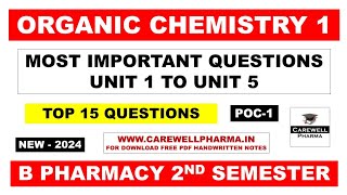 Pharmaceutical Organic Chemistry 2nd semester Important Questions || Poc 1 || Carewell Pharma