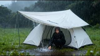 💯 CAMPING IN HEAVY RAIN AND  STORMS ⛈️ RELAXING IN A COZY TENT DURING A STORM |  with a white tent ‼