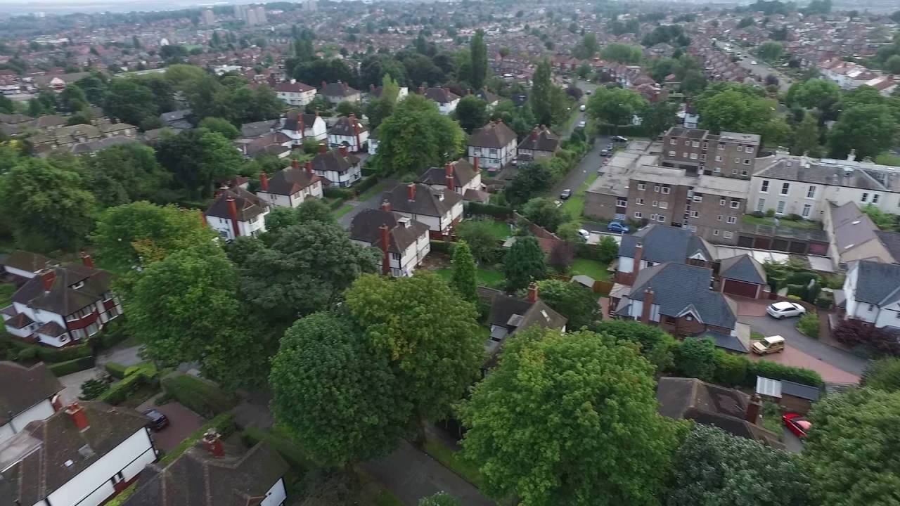 Roundhay area  film  by drone  camera  . Leeds  West Yorkshire  uk
