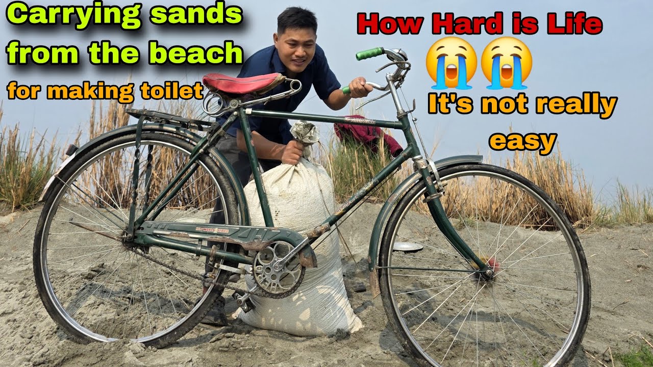 Carrying sands from the beach by bicycle | village lifestyle is not easy 😢😢