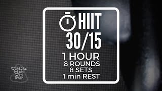 8 Rounds of 8 Tabata timer with music 30 sec work 15 sec rest - 1 min rest between rounds 85