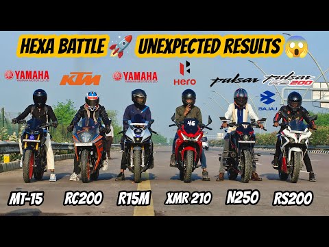 R15m Vs Rs200 Vs Xmr 210 Vs Mt-15 Vs Pulsar N250 Vs Rc200 | Hexa Battle | Unexpected Results 😱