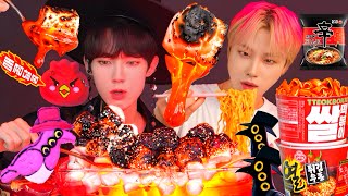 ASMR MUKBANG SPICY KOREAN FOOD LAVA CHALLENGE FIRE NOODLES DESSERTS JELLY CANDY EATING SOUNDS