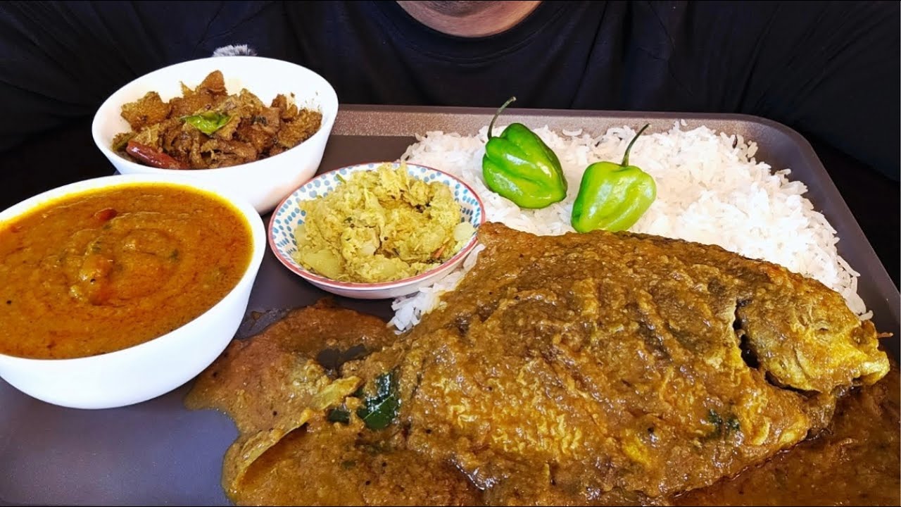 ASMR Mukbang! Spicy Whole Fish Curry, Basmati Rice,Mutton Boti Curry And Sorghum Curry