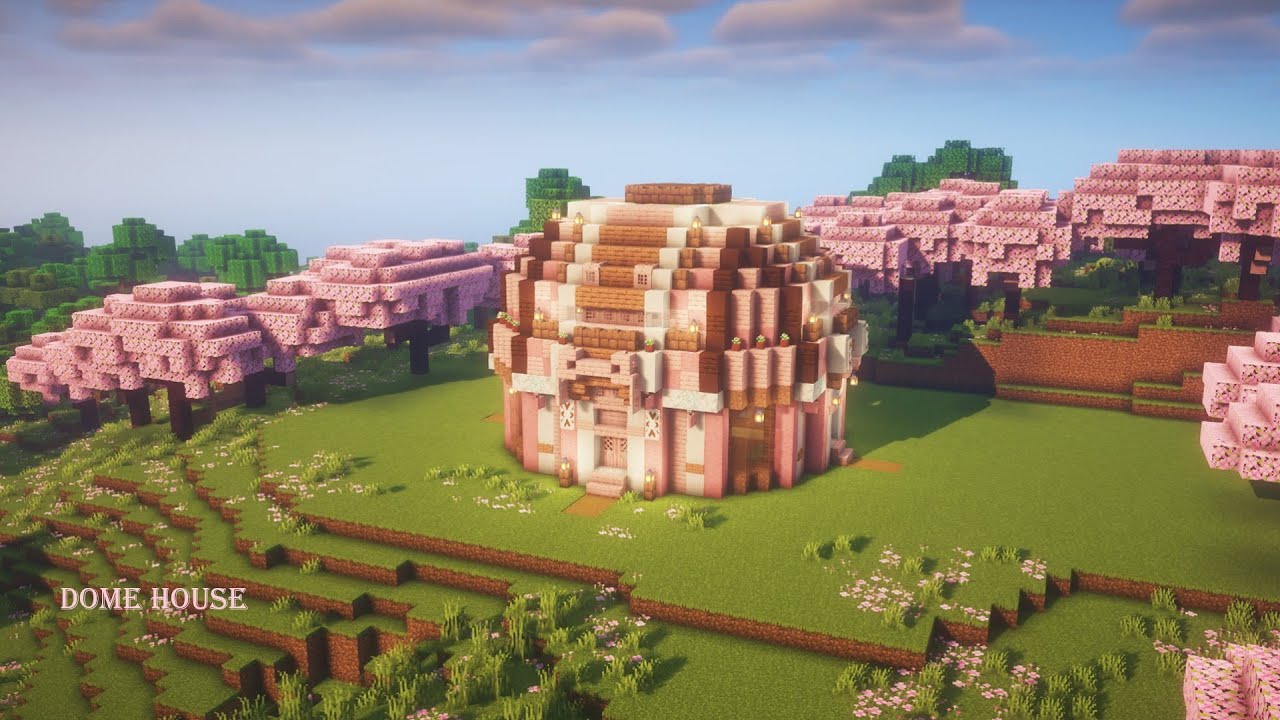 [マイクラ建築]桜のドーム屋根のお家の作り方 1.20 桜建築[Minecraft][tutorial]How to build a ...