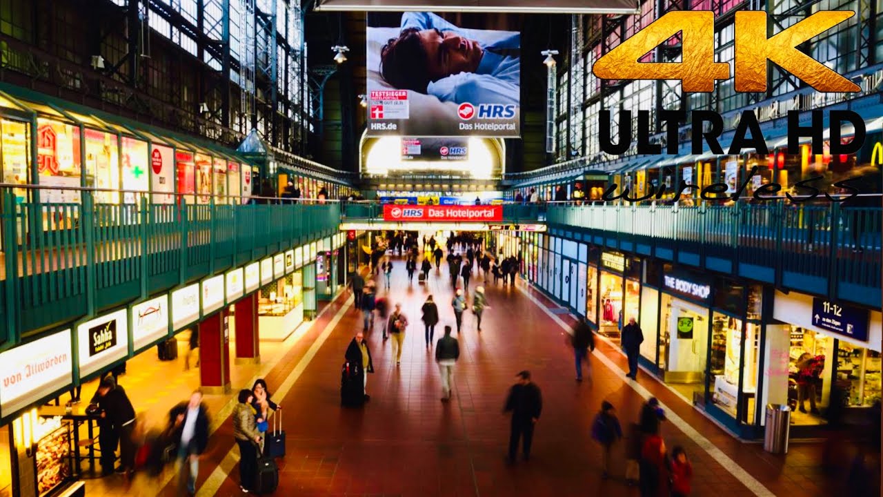 [4K HDR] Walking Hamburg Hauptbahnhof At Night Tour .Wandelhalle . Germany 🇩🇪 2021
