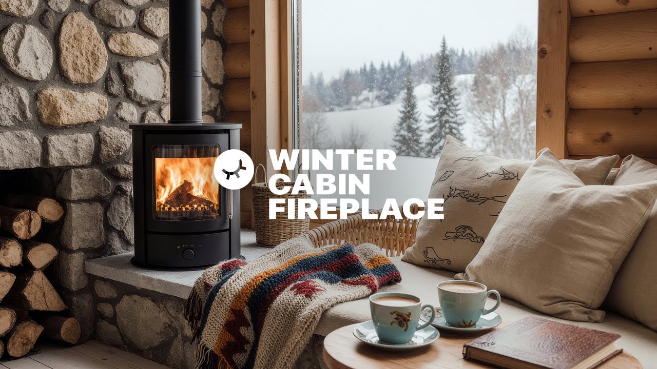 Cozy Winter Cabin Fireplace 🔥 Gentle Glow & Snowfall Serenity | 9Hr 4K Sleep & Relax Ambience