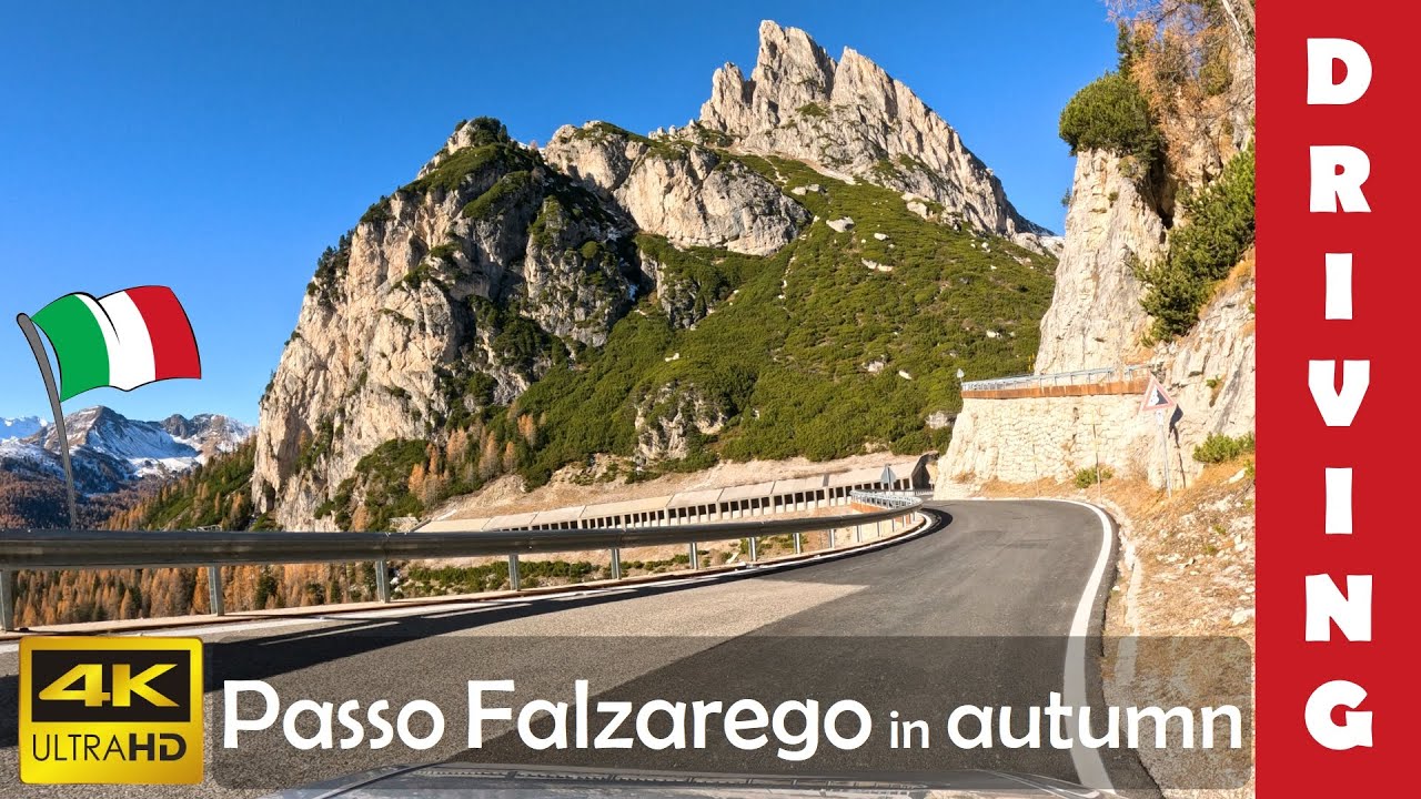 Driving in Italy 33: Falzarego high mountain pass | Autumn in Dolomites | 4K 60fps