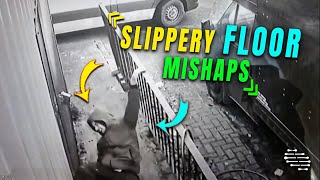 Guy Falls on Slippery Floor Heading Outside