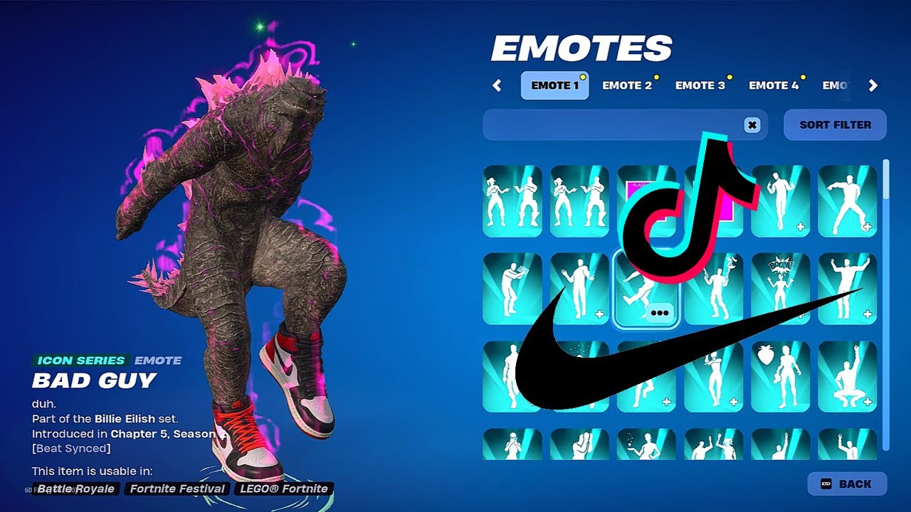 💀NEW GODZILLA x NIKE x TIKTOK DANCES ALL FORTNITE!..