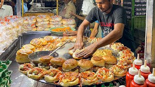 BURGER MAKING 🍔 Super Fast Cooking Skills 😱 Egg Anda Shami Bun Kabab Street Food of Karachi Pakistan