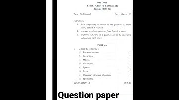 YMCA University Biology (BSC01) ques paper 📃 of B.tech(CSE) 7thsem..