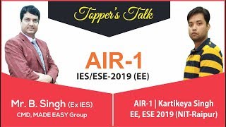 Welcome to ese 2019 topper’s talk. in this interview of kartikeya
singh (ies/ese topper from electrical engineering branch), mr. b.
singh, cmd, made eas...