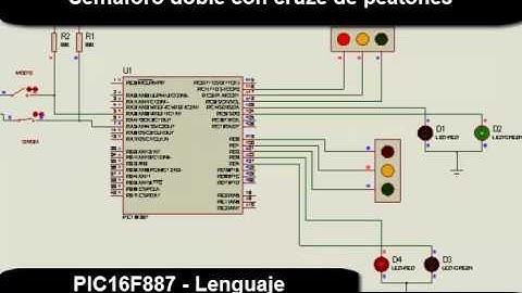 PIC16F887 - Semaforo doble con cruze de Peatones  - Lenguaje C - Descarga