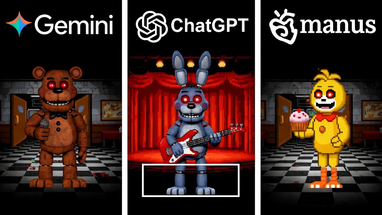 GEMINI VS CHAT GPT VS MANUS AI CRIAM FNAF 1 DO ZERO( JOGÁVEL.?❤️)!