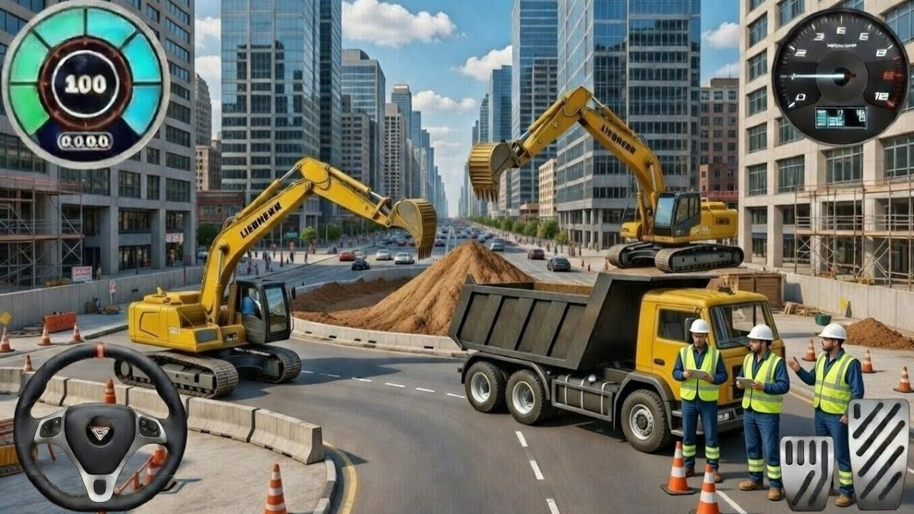 🚧New Large City Road Construction Simulator game - 🛑Rescue excavator Game - Android Gameplay