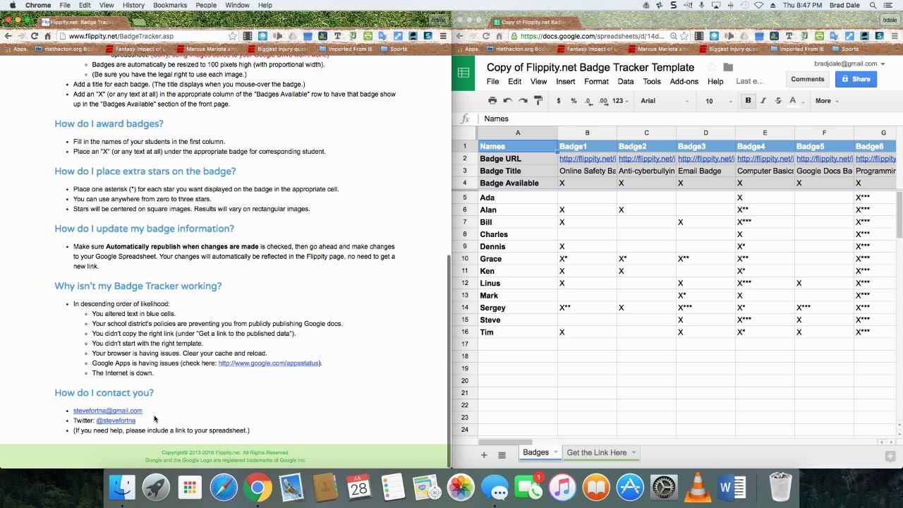 Badge Tracker using Flippity net