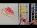 How to paint cherry cheesecake with watercolor 水彩畫櫻桃蛋糕